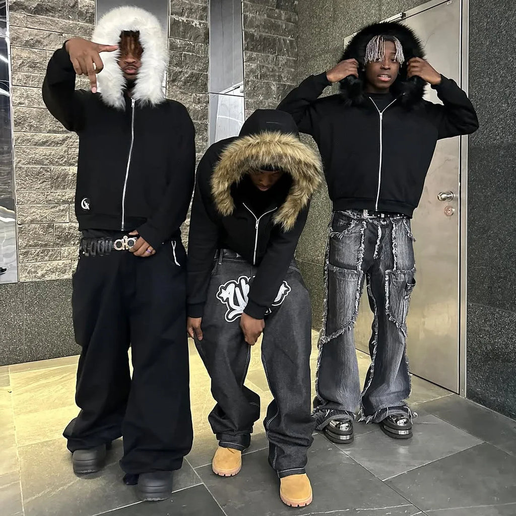 Grey Hooded Jacket with Fur