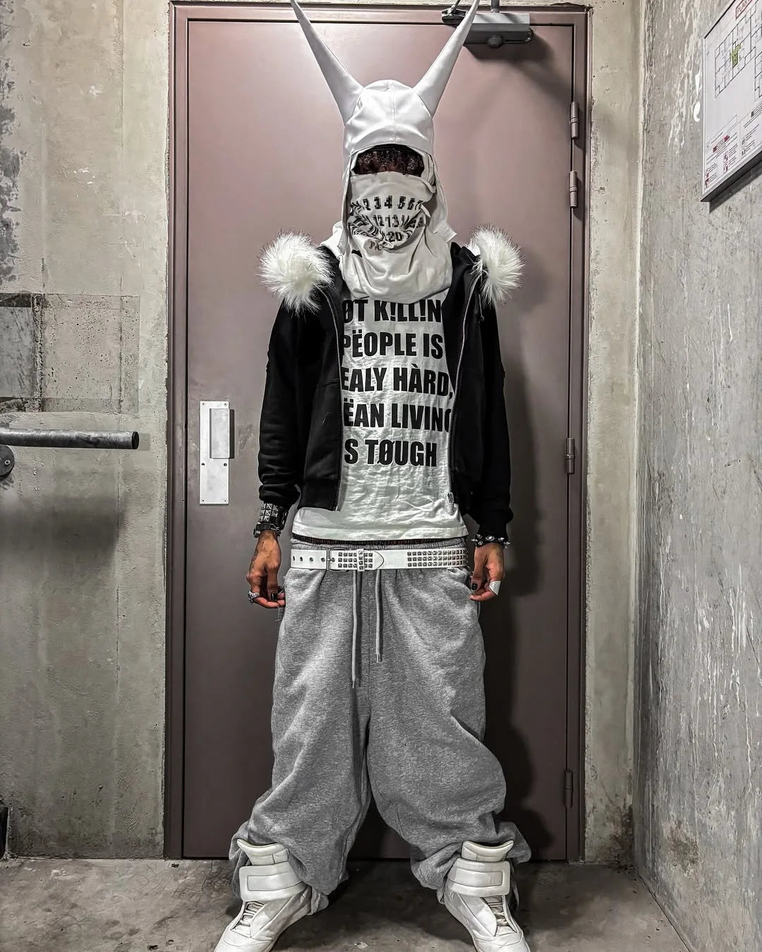 Grey Hooded Jacket with Fur